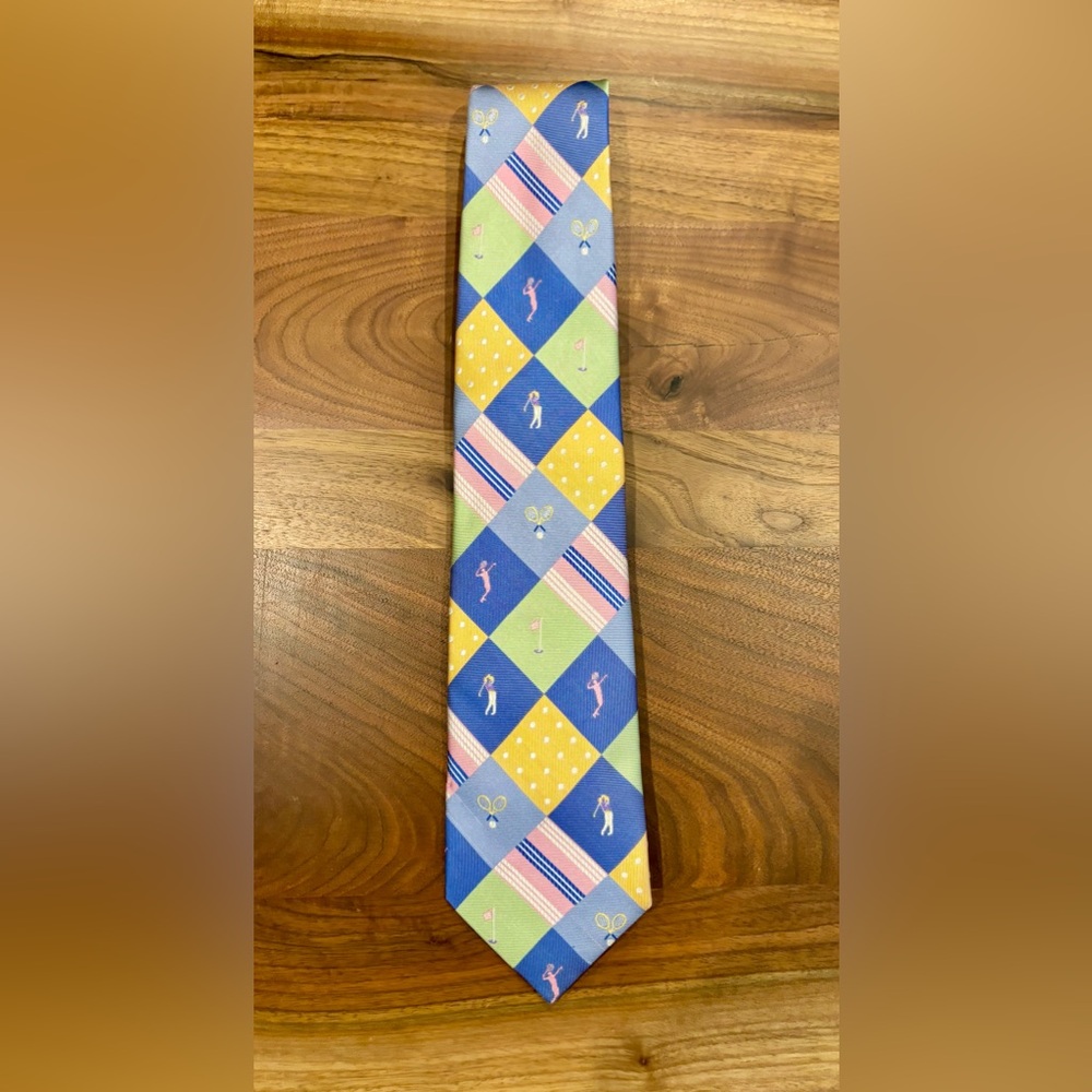 Rooster Pastel Color Block Golf & Tennis Necktie | 100% Silk